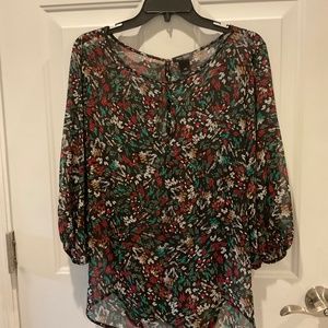 Bisou Bisou 3/4 sleeve sheer blouse with opening in back - Size L.